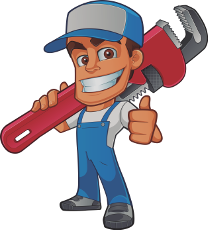 Cartoon de plombier joyeux avec un habit de trail et un outil